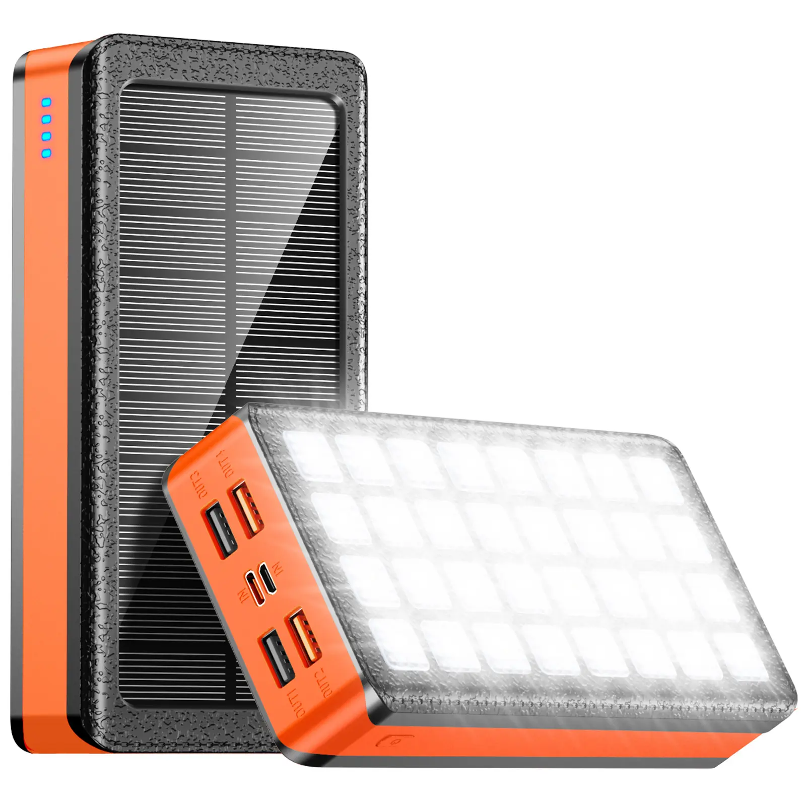 Large-capacity solar power bank 66800mAh, outdoor, portable, durable, fast-charging mobile power with 32 LED flashlights, suitable for all phones