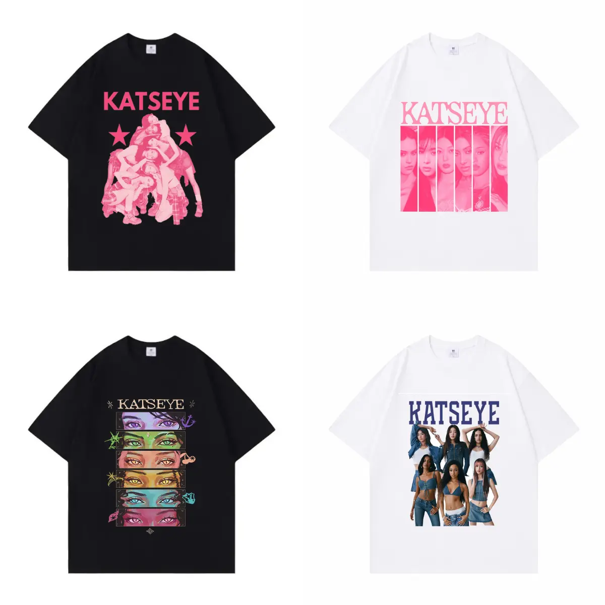 Y2K Style Katseye Characters Pattern Casual Pure Cotton Tshirt,Unisex Fashion Tops,Oversized Streetwear Tshirt,Vacation Outfit,Best Holiday Gift for Fans Halloween Colorful INS