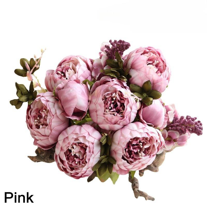 High Quality Artificial Mixed Flower Peony Hydrangea Flower Bouquet Set for Wedding Party Home Decor Christmas Halloween Table Centerpiece Living Room Dining Room Decoration Mothers Day Gift Ins Style Faux Floral Arrangement