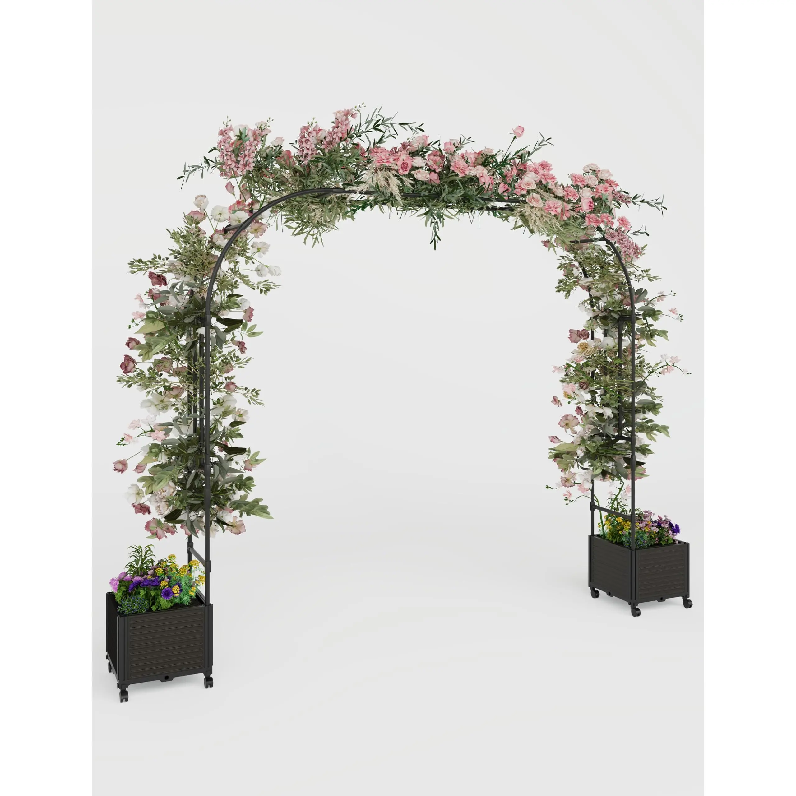 Rustproof Metal Garden Arch Trellis with Planter Box, Flower Backdrop Arbor for Climbing Plants Wedding Party Balloon Outdoor Decor