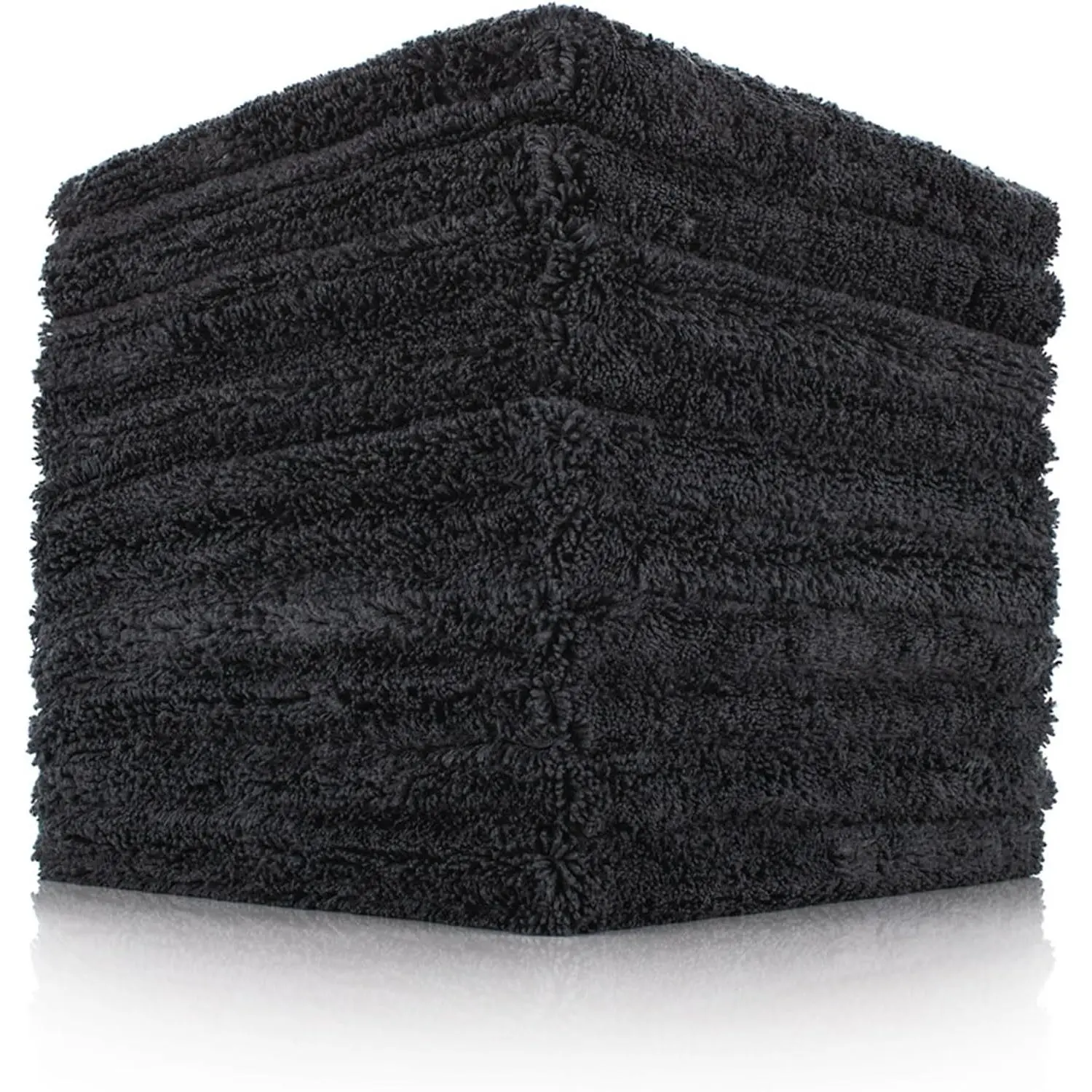 Professional Edgeless Pre-Cut Microfiber Auto Detailing Towels (10-Pack) for Cars, 70/30 Blend Plush Pile, 420gsm, 16in x 16in Black, Ideal for Buffing