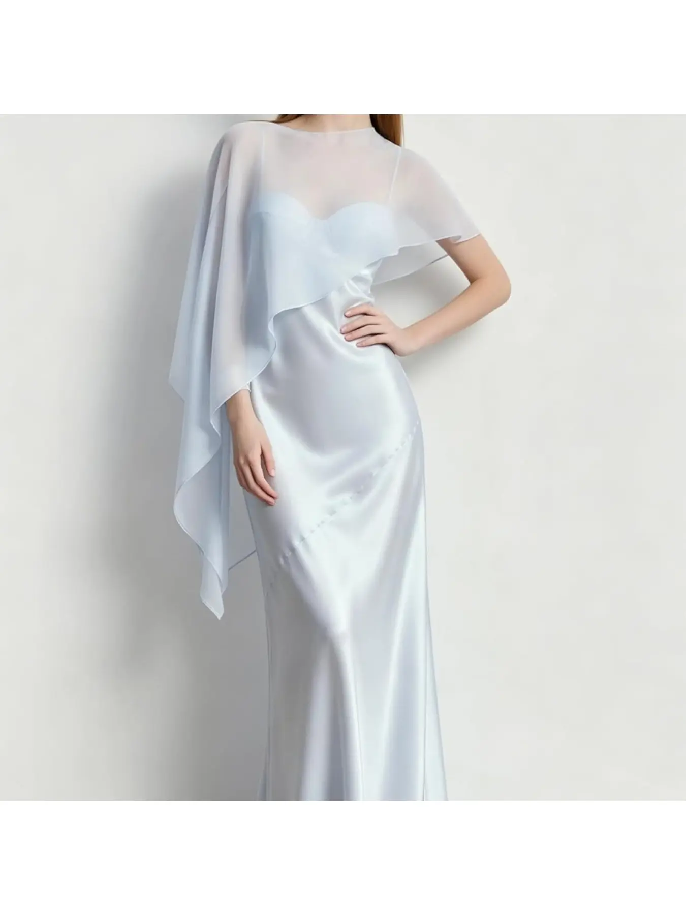 European and American bridesmaid irregular thin chiffon shawl cape women's banquet dress outerwear pullover stage runway cloak