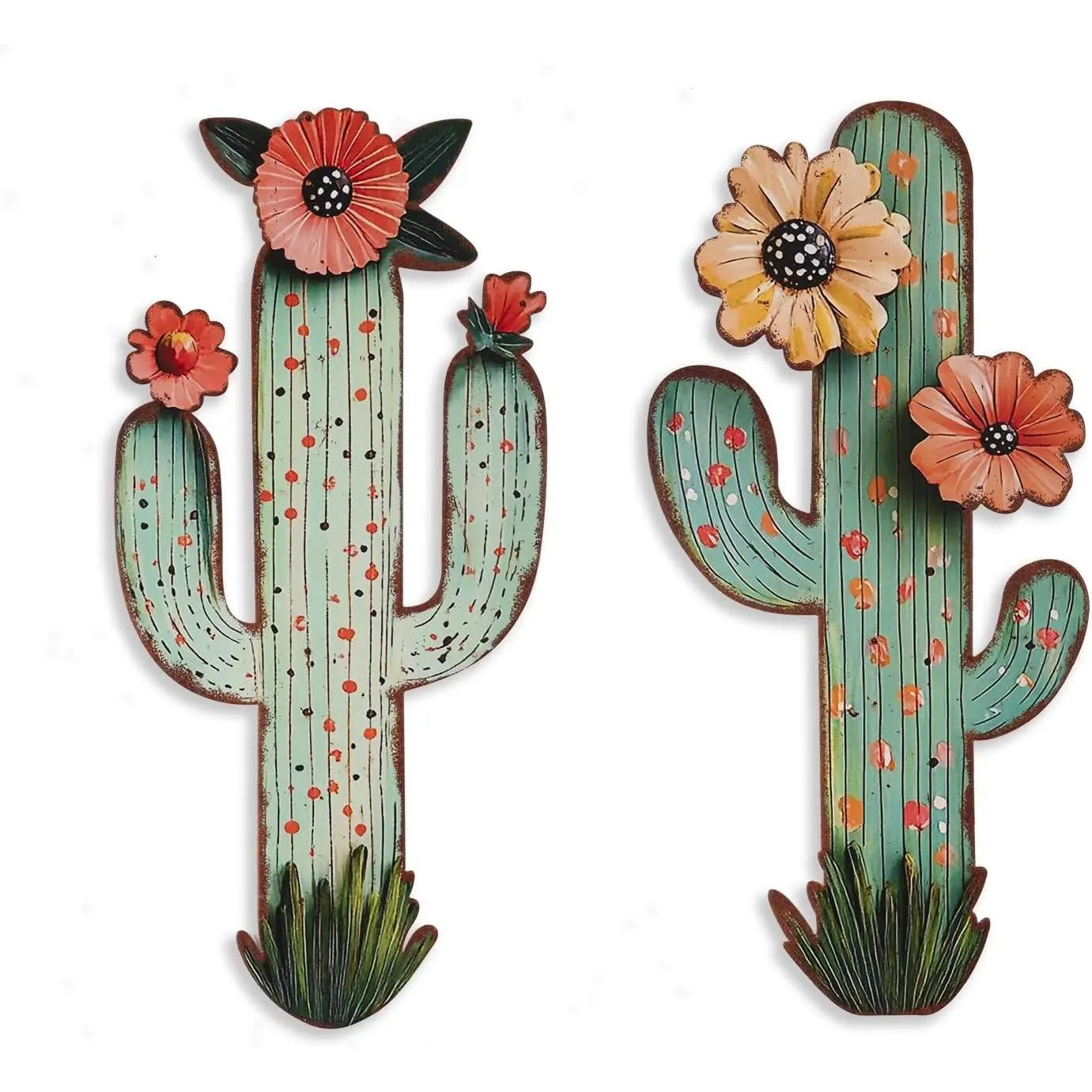 2 Piece Metal Cactus Wall Decor, 13×6.3 Inch Laser Cut Desert Western Art, Rustic Aztec Plant Wall Sculptures Bathroom Bedroom Living Room Office Farmhouse Southwestern Decorations for Home