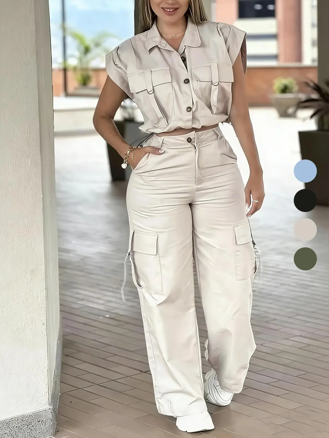 Women's Workwear Multi-Pocket Long Pants Set, Daily Commute & Sportswear, Comfortable & Stylish, Perfect for Everyday Use Suits