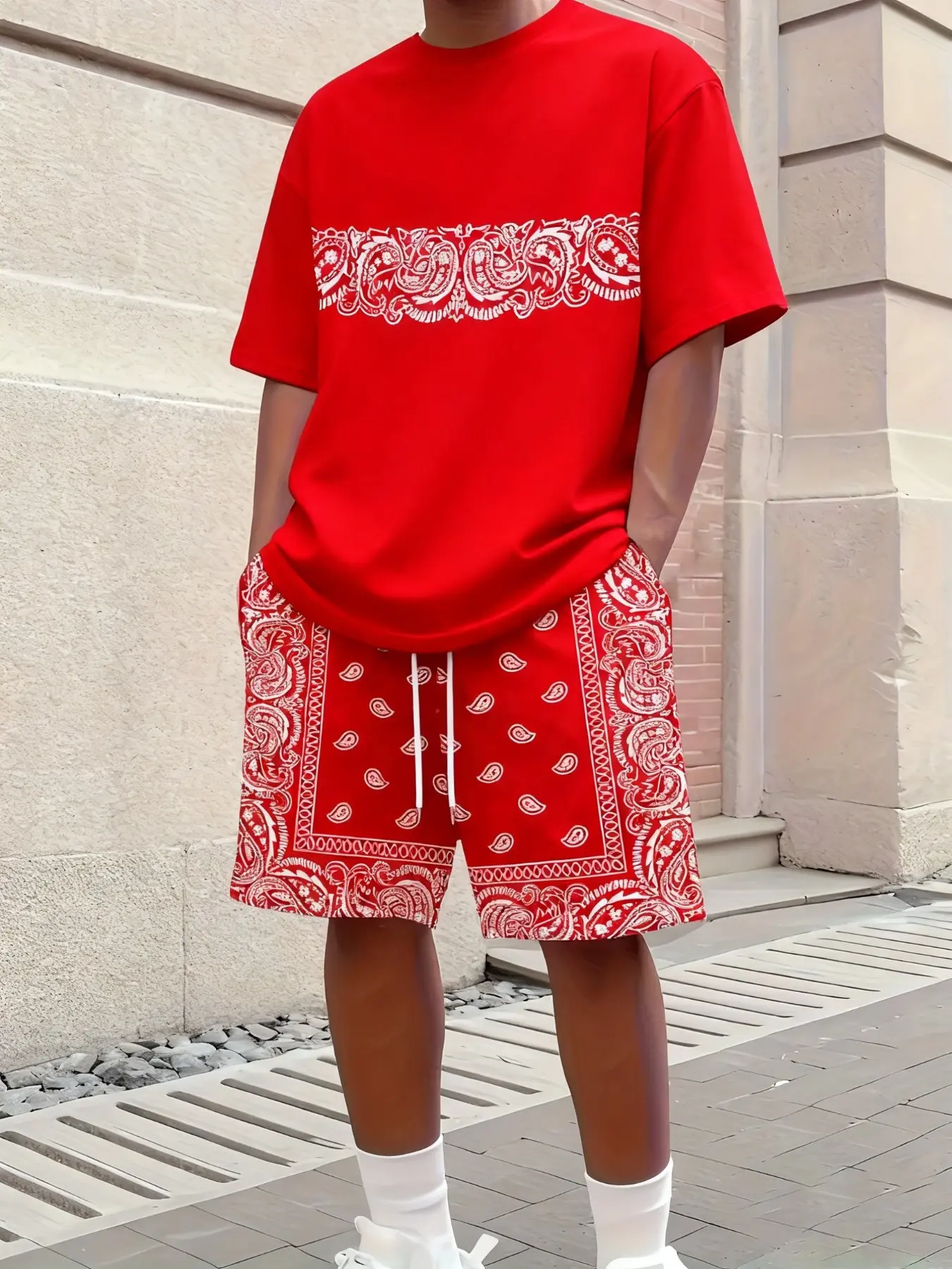 American style men's summer suit, symmetrical cashew flower paisley detail print, daily commuting casual Menswear