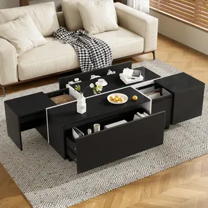 ARCH U-Can 47.2''-72.7'' Extendable Coffee Table, Multi-Functional Coffee Table with High-Gloss Finish, Coffee Table with 2 Hidden Storage Space and 2 Drawers for Living Room    RR