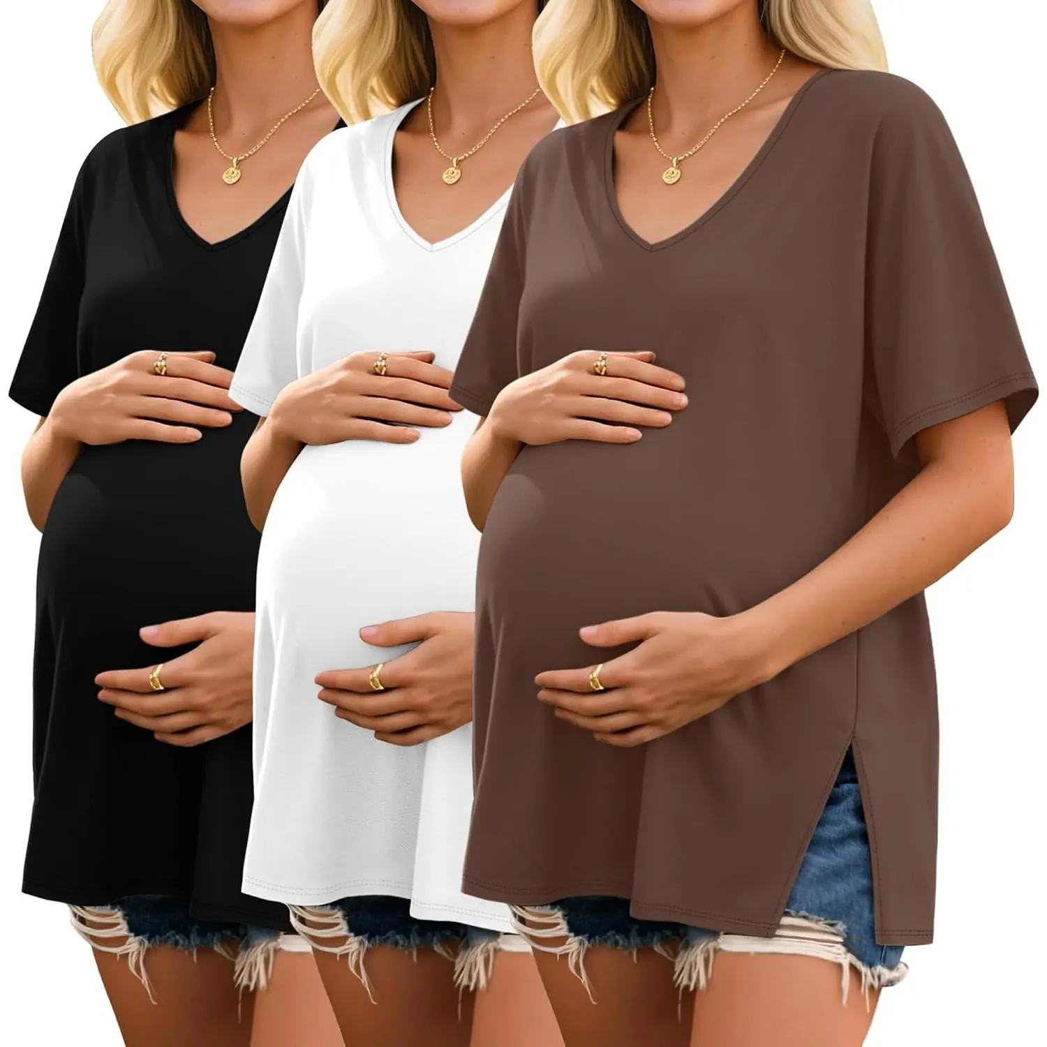 3 Pack Maternity Shirts  V  Mama Tee Dolman Sleeve Side Split  Clothes Summer  Tops