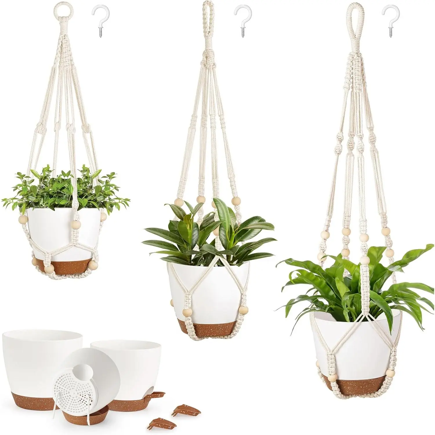 3 Pack Hanging Planters for Indoor Plants with Self Watering, Outdoor Hanging Plant Pots with 35"/29"/23" Macrame Plant Hangers, 2 Types of Hanging Baskets for Garden Home Decor