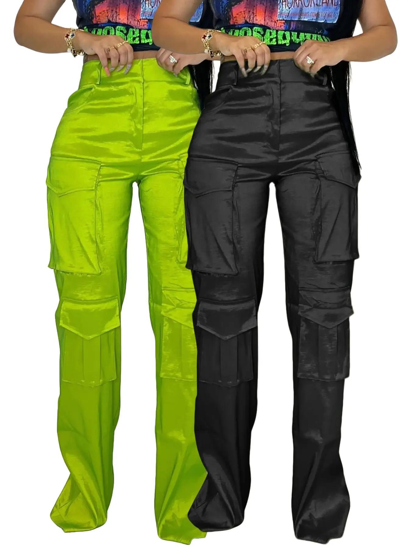 Women's Solid Color Pocket Zipper Cargo Pants, Fashion Casual High Waist Straight Leg Trousers for Daily Outdoor Wear, Women's Bottoms for Spring & Fall