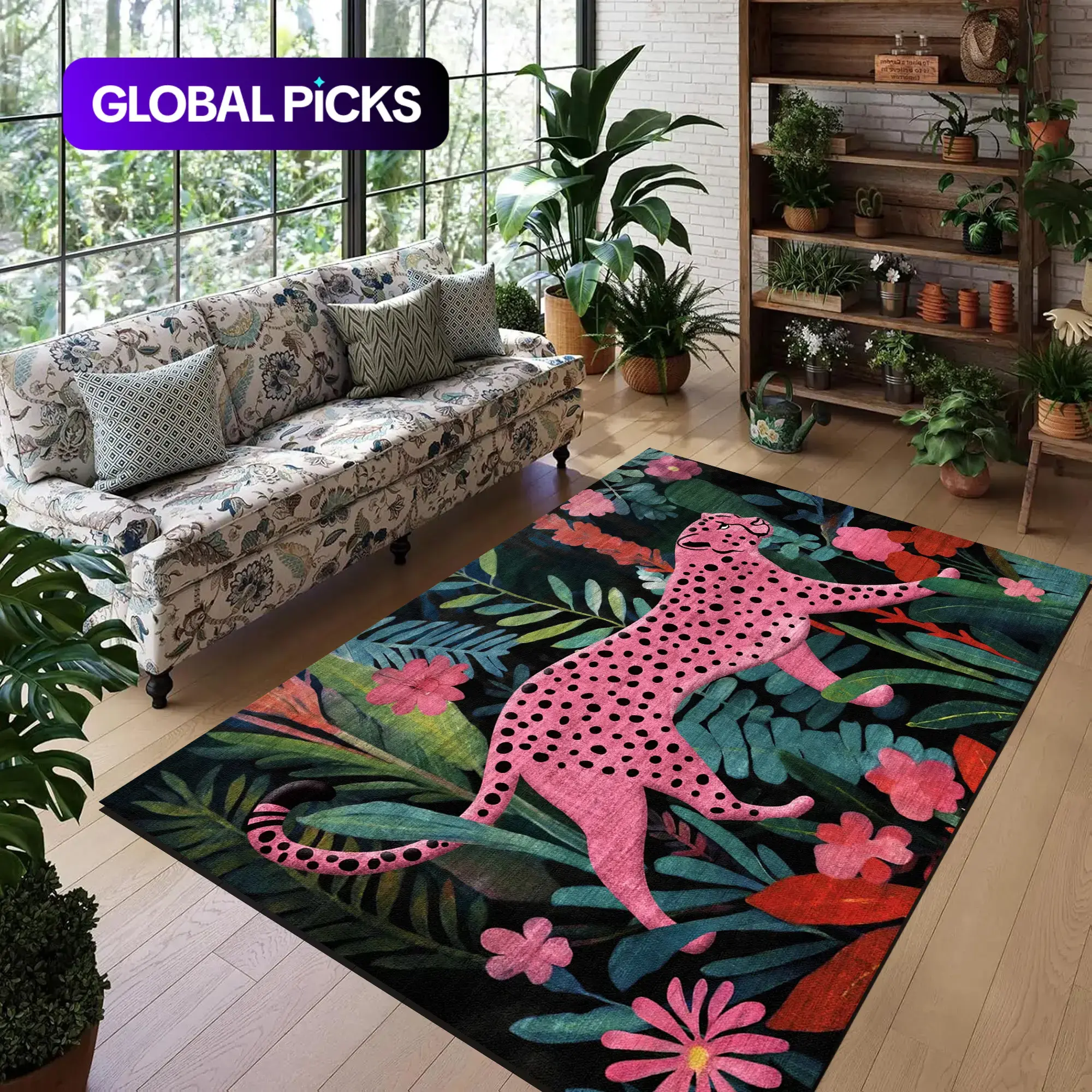 European Luxury Colorblock Jungle Leopard Print Rug, Animal Pattern Rug, Boho Washable Non-Slip Plush Area Carpet, Foldable Washable Rug for Living Room, Bedroom and Hallway Entrance #GLOBAL PICKS