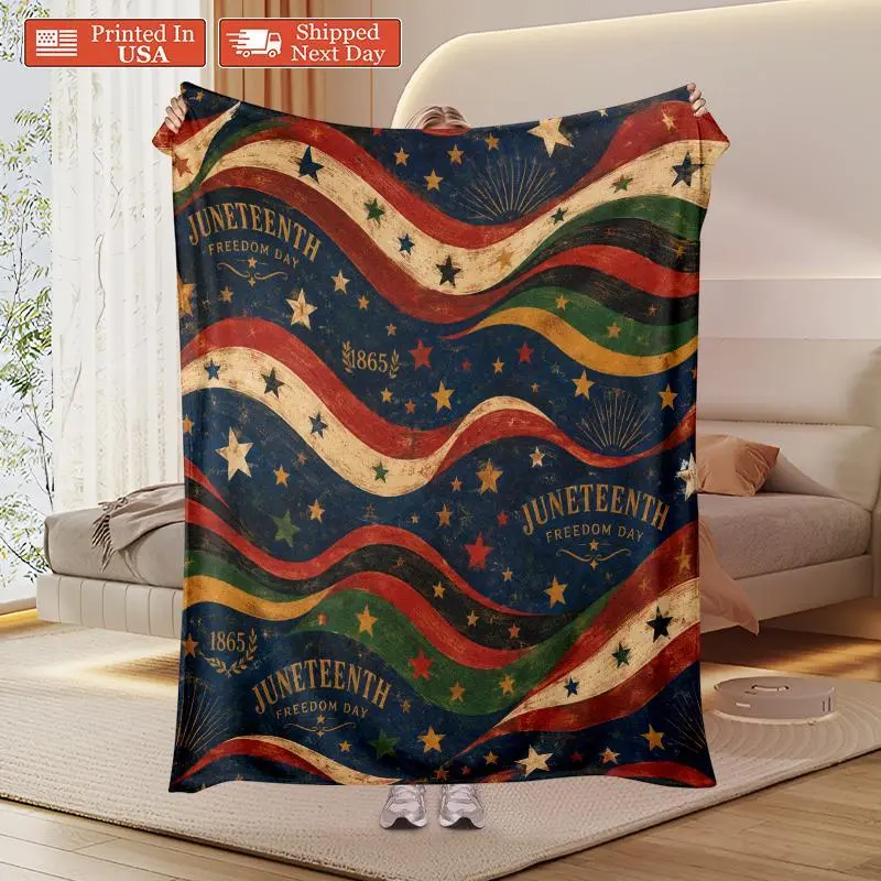 Juneteenth Freedom Day Crochet Blanket - America Printed Glam Retro Star-Stripe Pattern, 60x80in Wrinkle Resistant, Breathable, Durable, Cozy, Lightweight, Portable Fluffy Yarn Stripe Pattern Blanket, Machine-Washable Home Decor, Stripe Pattern Blankets