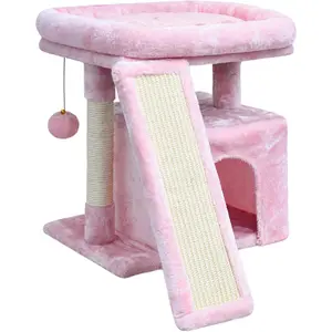 Small Pink Cat Tree for Indoor Cats, Cute Cat Tower with Perch, Condo, House and Stable Stand for Kittens & Adult Pets (Pink)