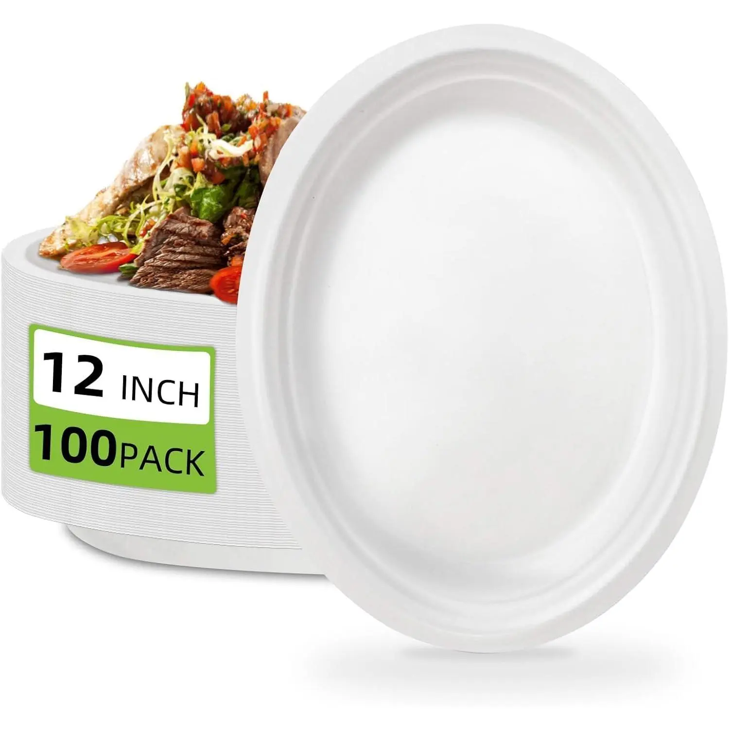 100 count Compostable Oval Paper Plates 12 Inch - Heavy Duty Bagasse Platters -  White Plates, Disposable Dinner Platters for BBQ,Picnic,Wedding,Party,Thanksgiving,Christmas