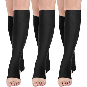 Women's Open Toe Compression Socks, 3 Pairs, 15-20 mmHg Support, Nylon Sports Athletic Socks, All Seasons, Ideal for Running, Flight Travel