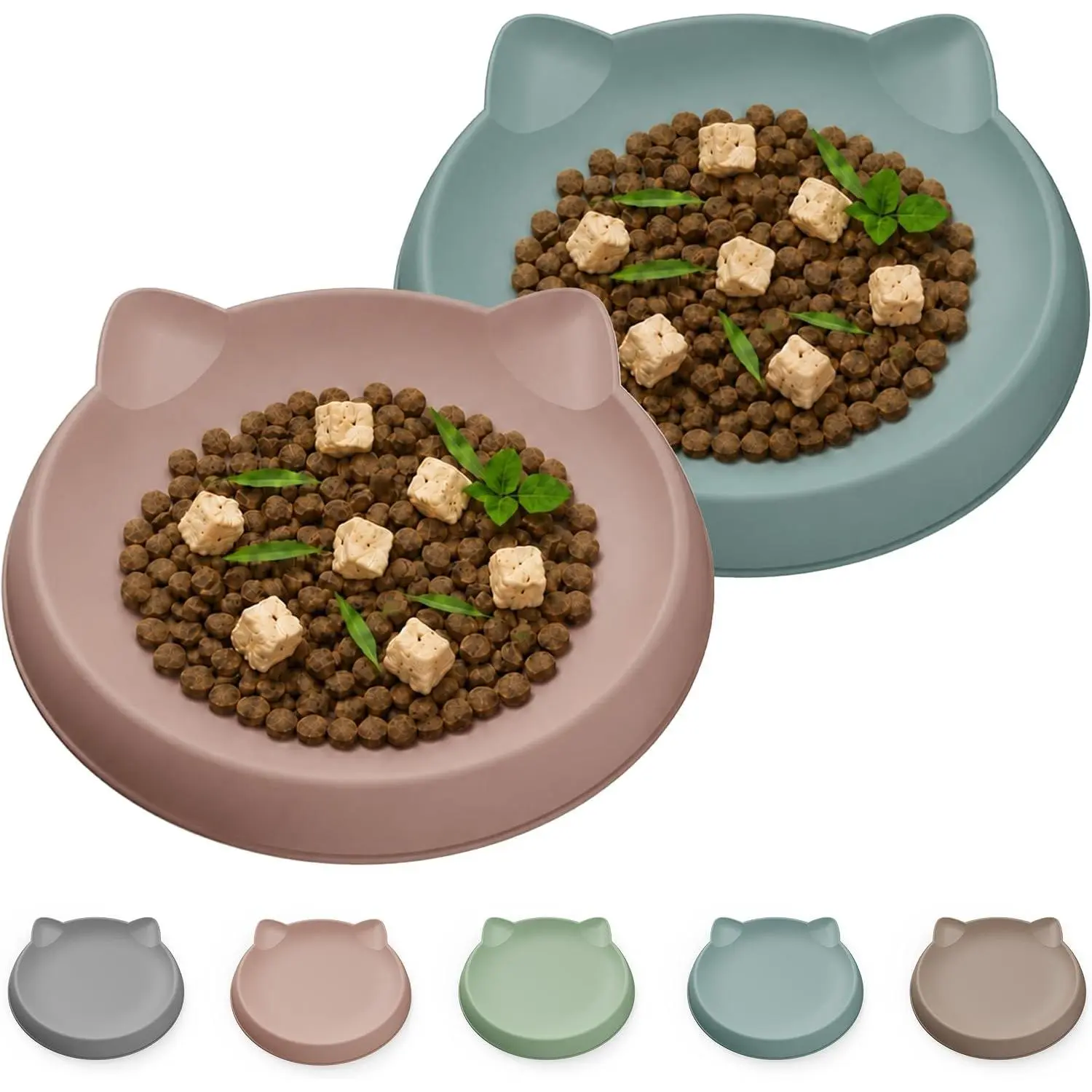 Cat Bowls 2pcs Silicone Shallow Plates, Anti-Slip Dishwasher Safe Food and Water Dishes for Kittens
