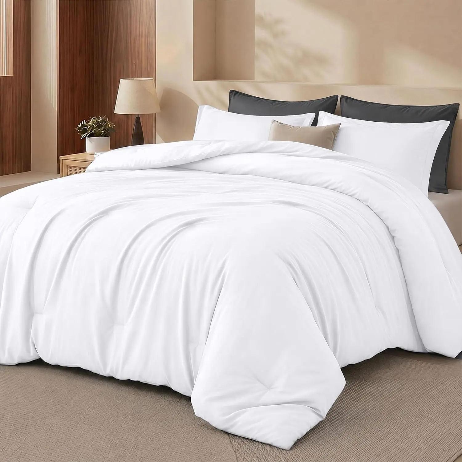 Queen Comforter Set 3 Piece White by Bedding, Comforters Queen Size, Bedding Comforters Sets, Down Alternative Soft Bed Set, 1 Comforter (88 x 88 inches) 2 Pillow Shams (20 x 26 inches)