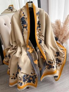 floral print double sided thick shawl for women, boho style warm blanket scarf for women & men, casual soft shawl, floral embroidered scarf, floral pattern shawl