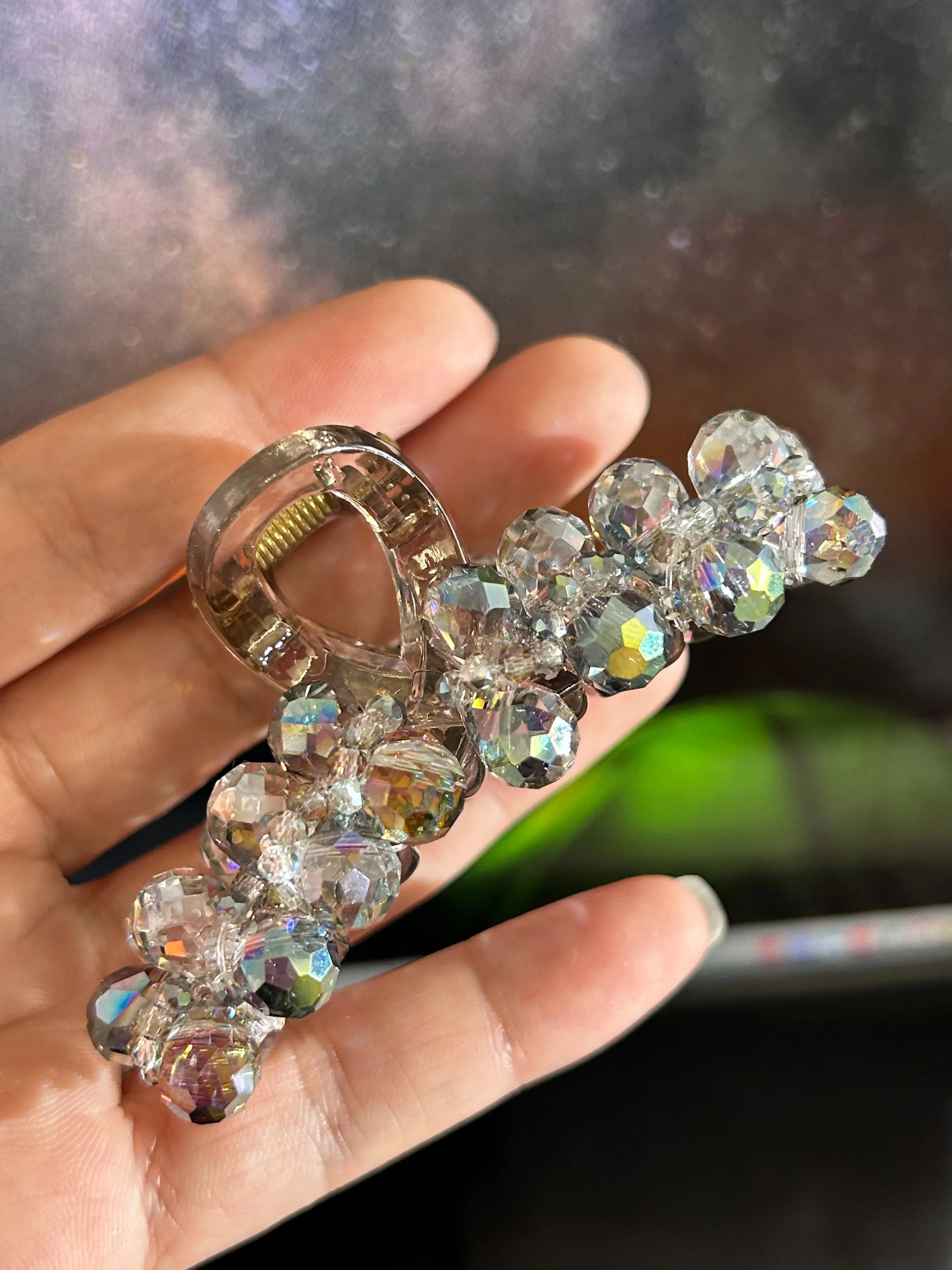 Handmade Hair Clip with Sparkling Crystal Rhinestones, Medium Acrylic Anti-Slip Hair Clip, Elegant All-Season Accessory