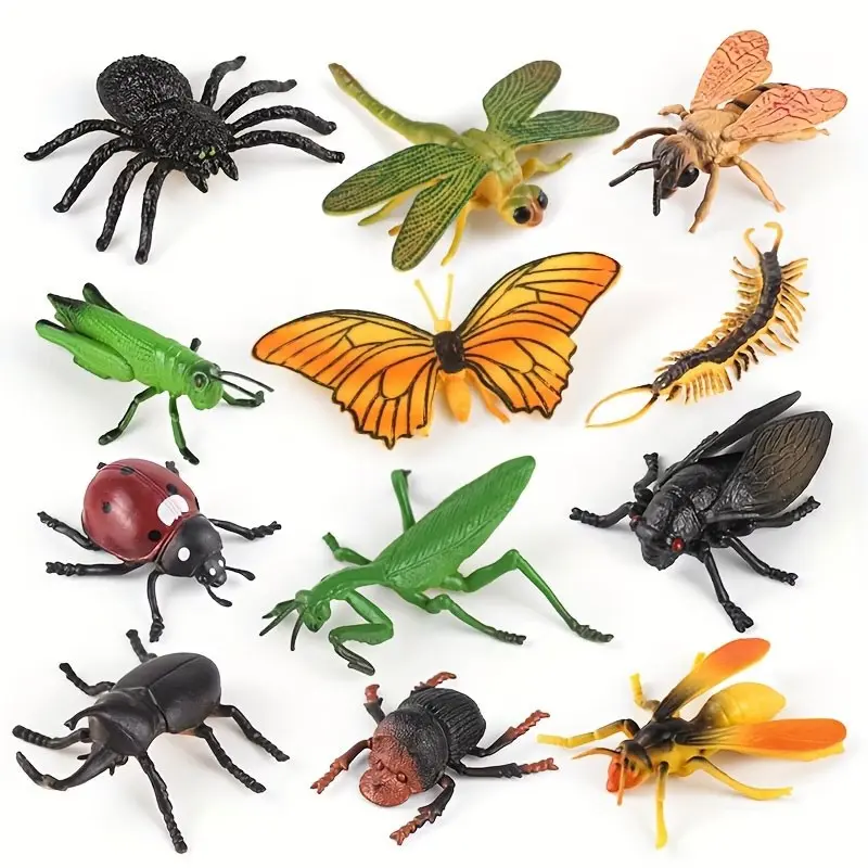 12 Realistic Insect Ornaments Figures, Spider Butterfly Dragonfly Centipede Prank Decorations, April Fools Halloween Christmas Easter Festival Props, Figurine Set