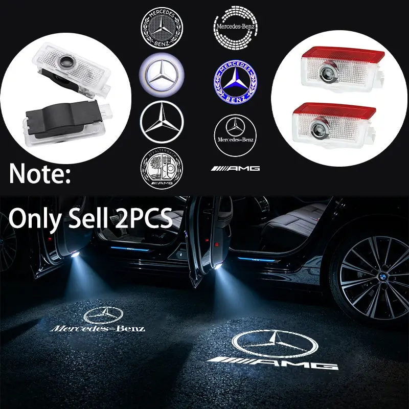 2PCS For Mercedes Benz AMG A B C E Class W205 W176 W177 W246 W212 W213 W166 W167 X253 C117 W117 C205 A205 C207 A207 C218 GLA GLC GLE GLB GLE GLS CLA CLS Auto Accessories LED Car Door Light Logo Welcome Courtesy Light Projector Lamp Led Car Lights