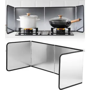 4 Sided Splatter Guard Foldable Stainless Steel Stove Splash Guard 11.8″ Height Oil Splatter Screens for Frying Kitchen Backsplash Protector Nonstick Oil Splatter Guard for Cooking