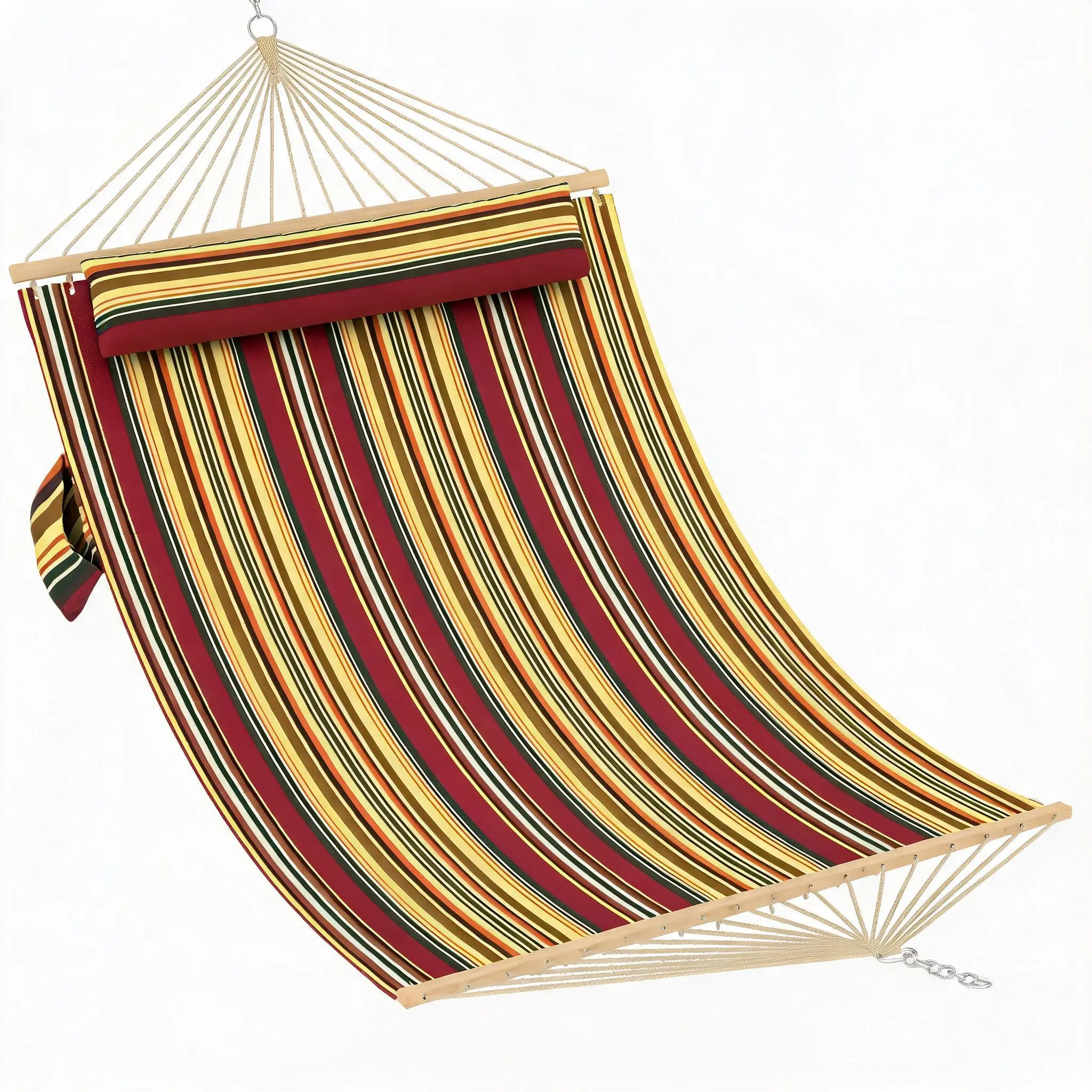 Quilted Double Hammock for 2 Adults – Heavy-Duty 450 lbs Capacity – Hardwood Spreader Bars & Pillow – Perfect for Patio, Garden, Backyard or Poolside – Multiple Colors