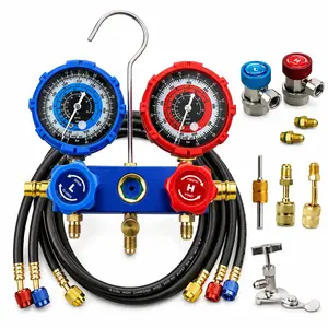 AC Gauge Set HVAC Gauges - 3 Way Manifold with R134A Refrigerant Recharge Kit for R410A, R22, R404A Refrigerants, 4000PSI Hoses, Quick Couplers, 410 Adapter, Puncturing Can Tap & Valve Core Tools
