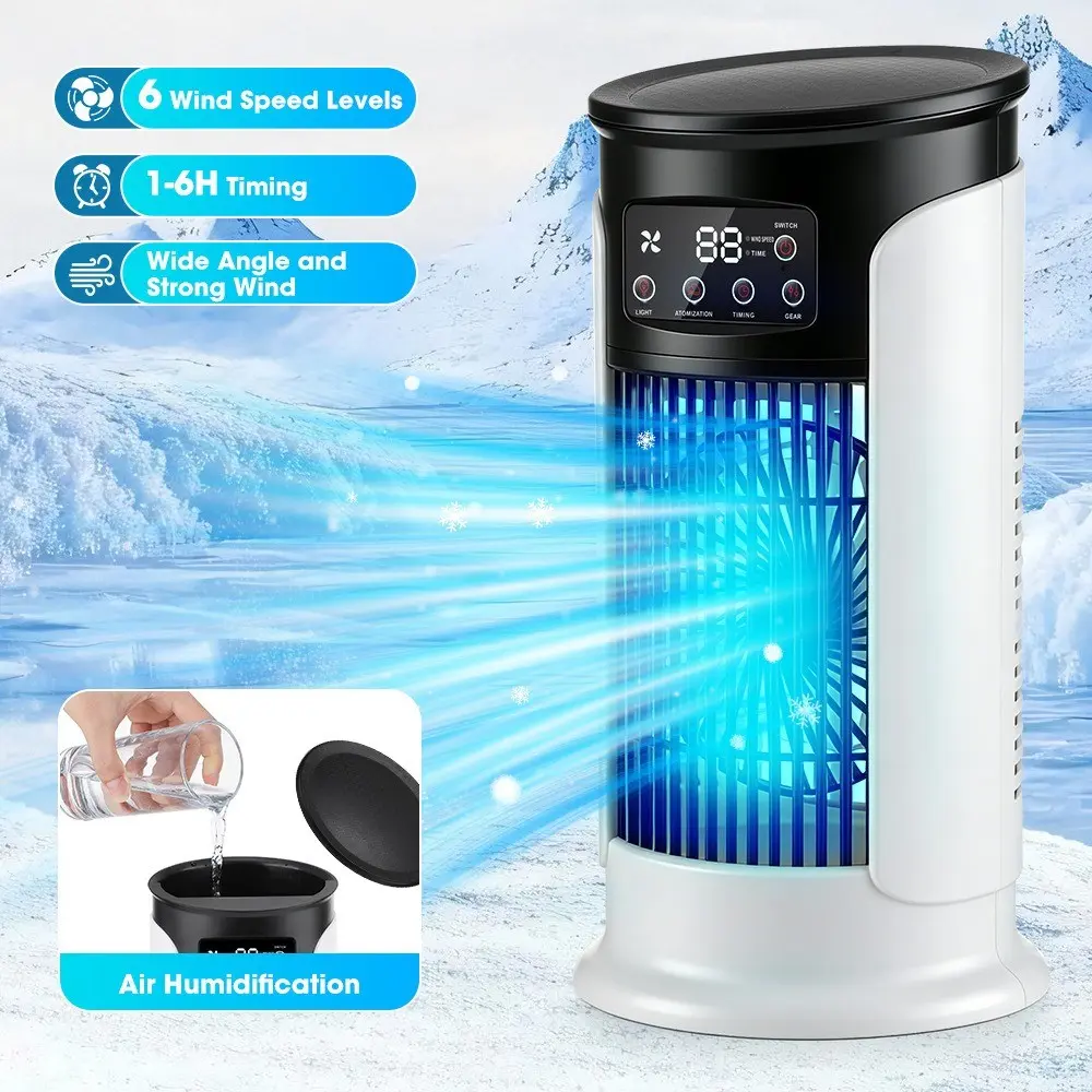 3 in 1 Portable Air Cooler Fan, Evaporative Cooling Fan, Humidifier Fan, USB Rechargeable Air Cooler with Humidification & Ambient Light, Adjustable Mist Output Cooling Fan for Home & Office