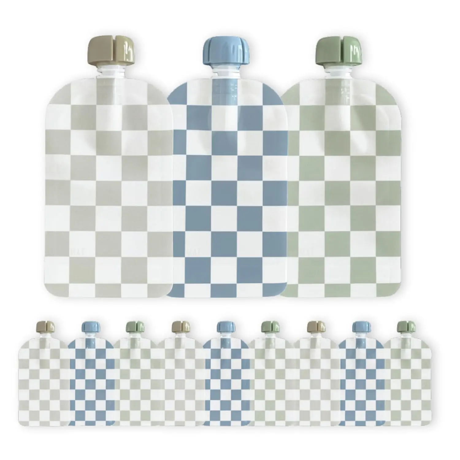 Reusable Baby Food Pouches for Toddlers - BPA Free Food Grade - Dishwasher & Freezer Safe - Baby Food Containers - Refillable Squeeze Pouch For Applesauce & Yogurt - 12 Pack (Checkered)