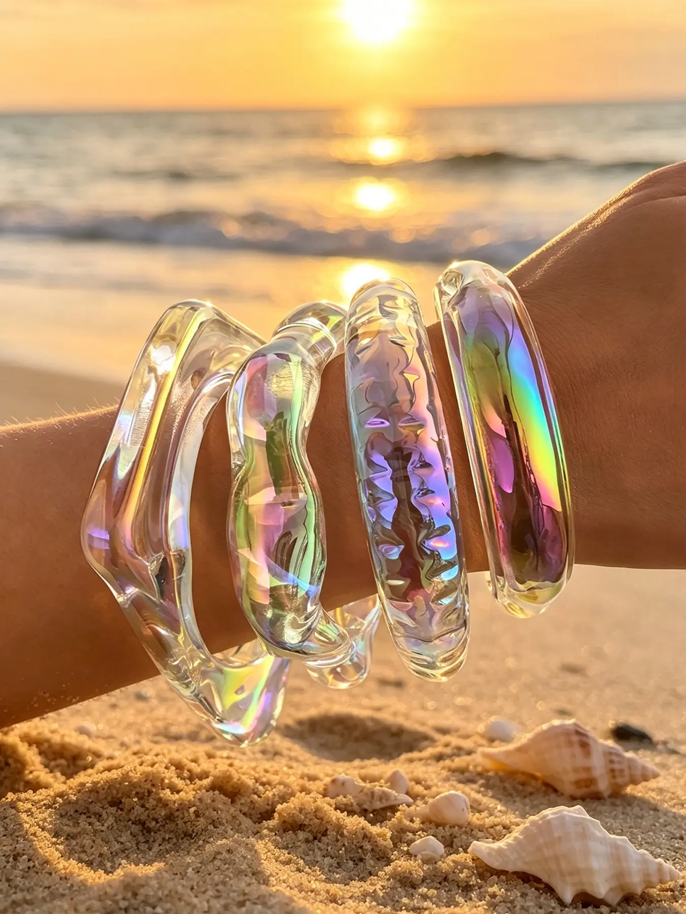 4-Piece Bracelet Set, Retro Style Acrylic Geometric Design, Transparent Open-End Bangle, Stacking Bangles, Perfect for Daily Wear, Gifts for Women, Bracelets Set