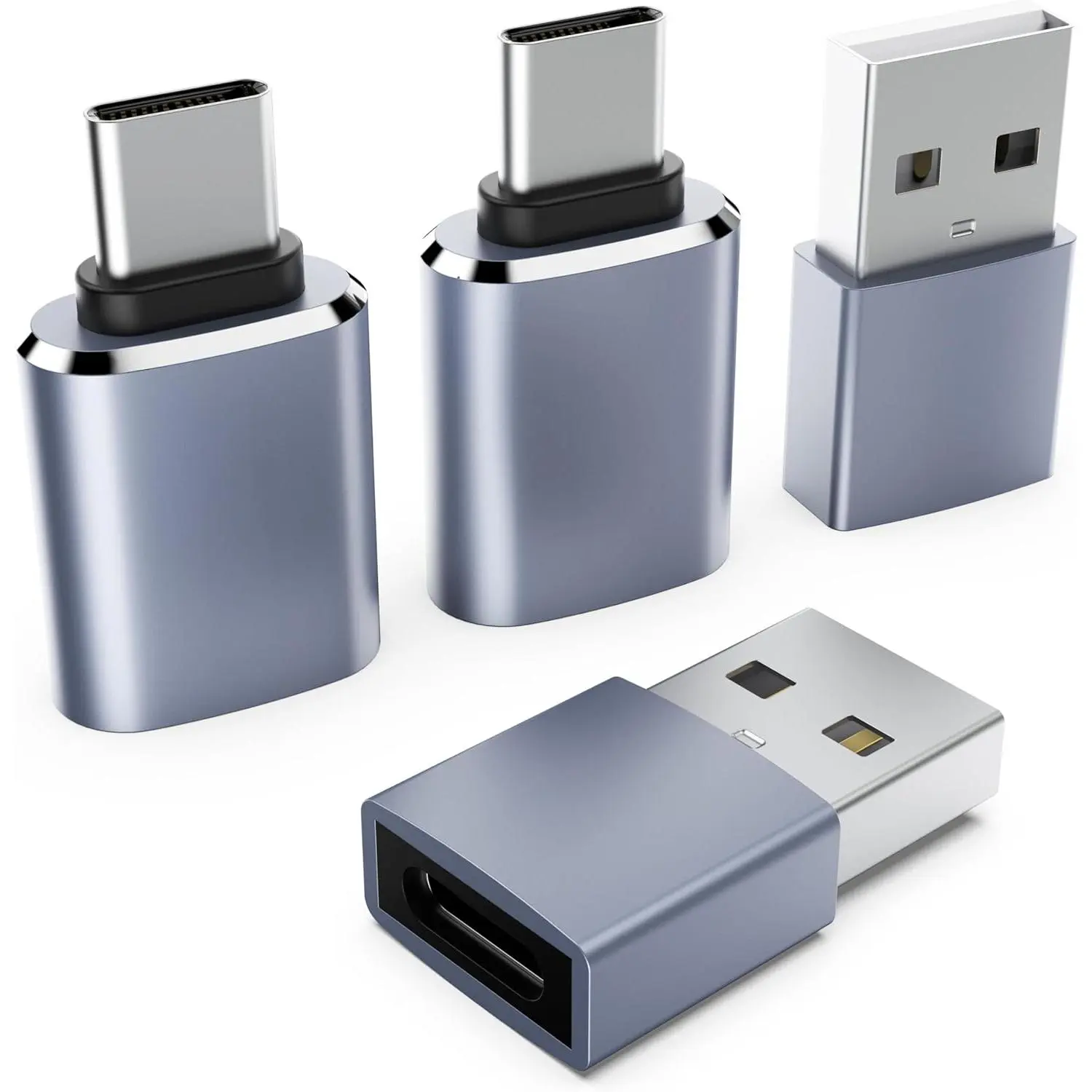 USB to USB C Adapter for  17 Charger 4 Pack,USBC Female to A Male OTG Type C Converter for iWatch 7 8 9 10, 16 15 14 13 Plus  Max,AirPods,iPad,, S25 (Light Gray)