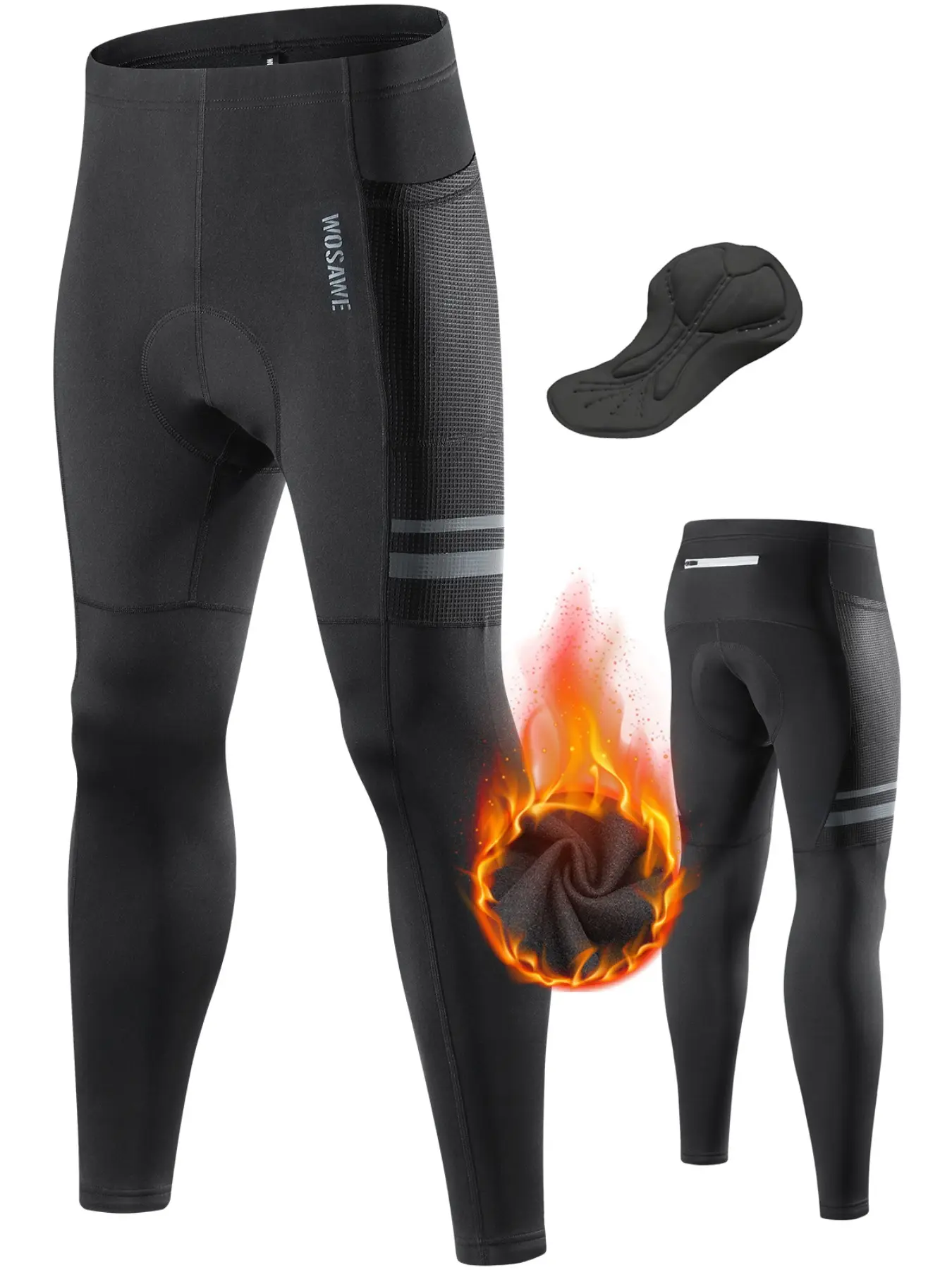 WOSAWE Men's Cycling Bib Tights Fleece Thermal Bike Pants 4D Padded Printed MTB Long Trousers Athletic Bottoms for Autumn Winter