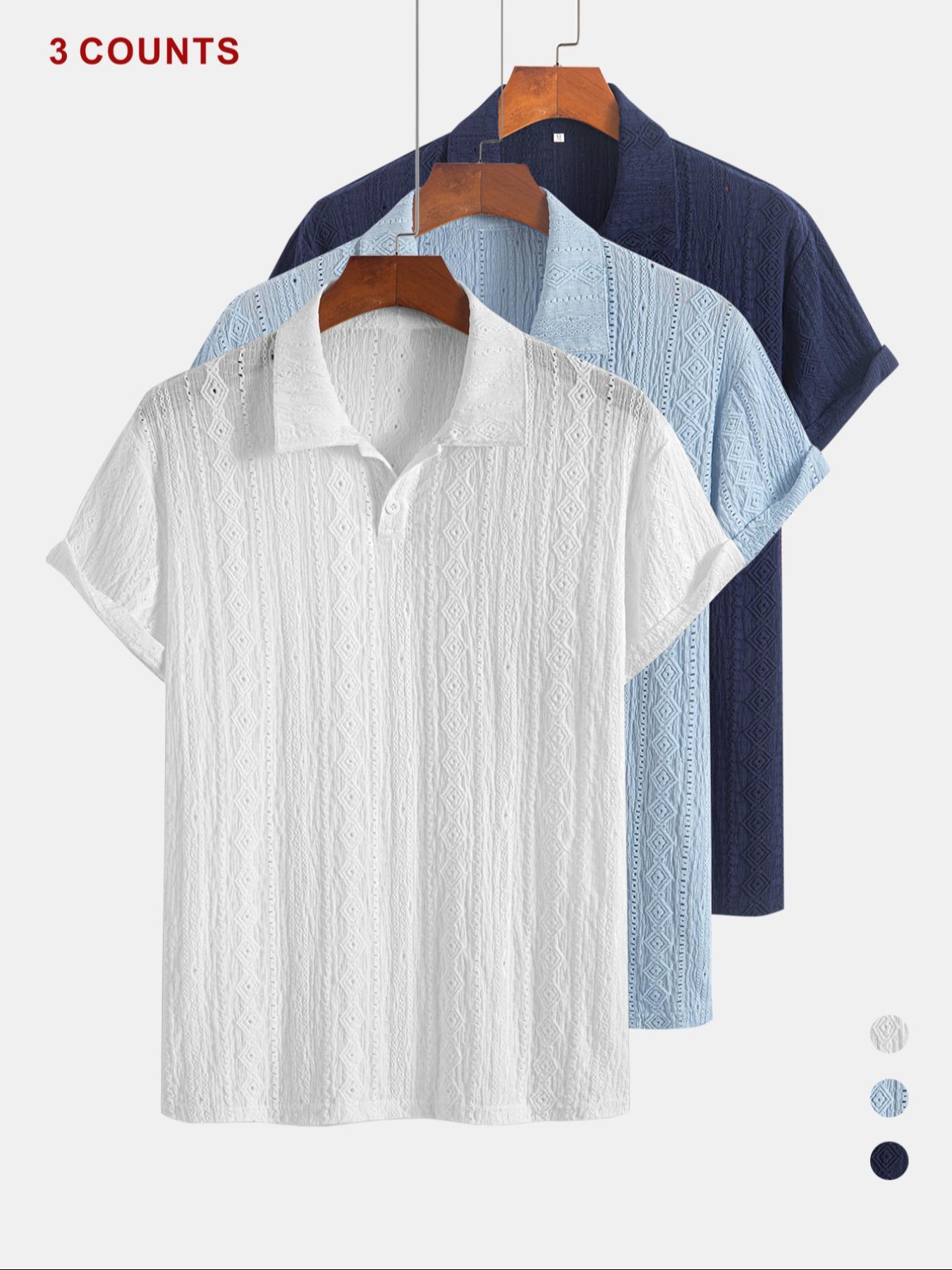 Men's Jacquard Polo Shirt Set, Regular Fit Casual Short Sleeve Top for Summer, Men's Clothes for Daily Wear