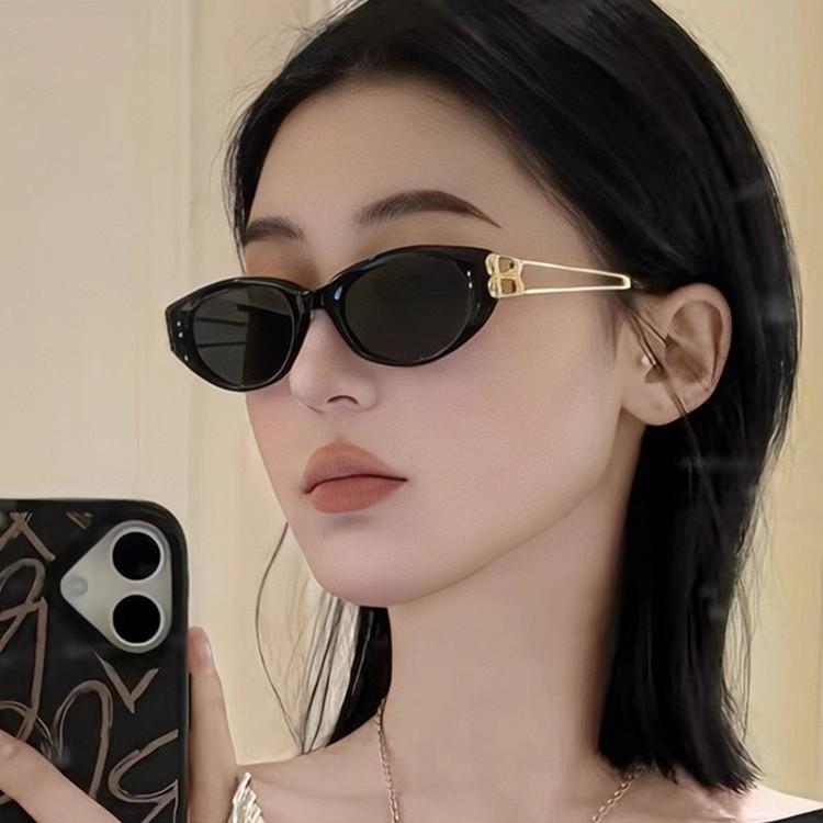 GM sunglasses women's 2026 new oval cat-eye jennie same sunglasses metal temples high-end trend