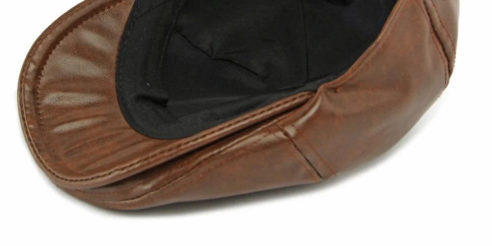 HT4937 Mens Beret Women Autumn Winter PU Leather Hat Retro Artist Painter Beret Hat Male Female Ivy Flat Cap Octagonal Beret Cap