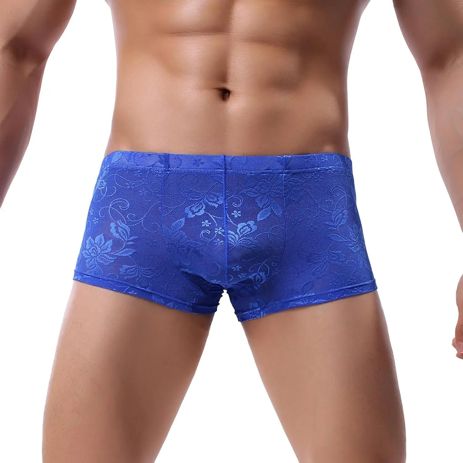 Sexy Men's Lace Lingerie - Floral See-Through Mesh Boxer Briefs with Pouch, Breathable Menswear for Femboy Men