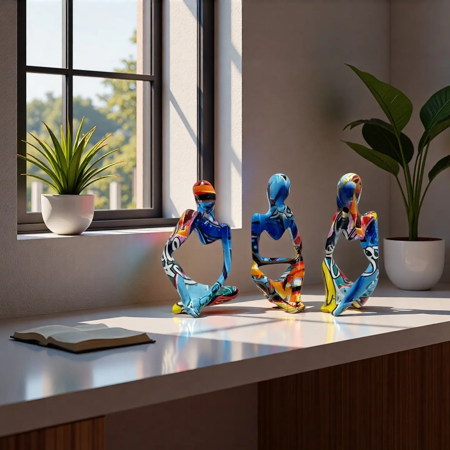 3-Piece Graffiti Thinker Resin Sculpture Set, Multi-Functional Home Decor Sculptures, Office, Living Room, Bedroom Ornament, Modern Art Piece
