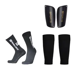 Football Sports Set 3-Piece Kit, Includes Shin Guards and Ankle Socks, Mid-Calf Lettered Sport Socks, Outdoor Training Gear