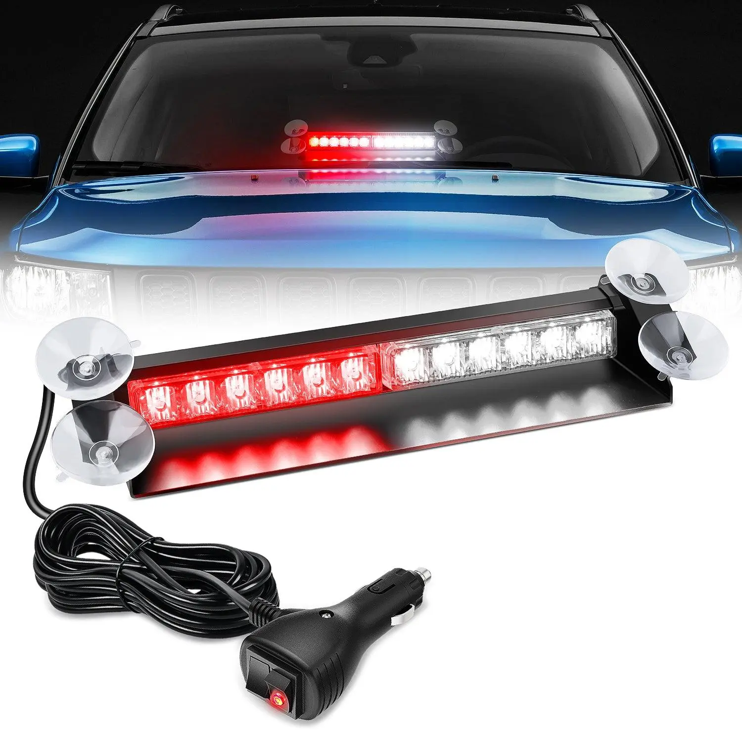 Nilight 12-LED High Intensity Bar Shape Traffic Advisor Strobe Light Bar, 12-24V Aluminum Body Suction Mount Red White Safety Lights for Law Enforcement Cars, Plow Vehicles with Pattern Choice & Safety Alerts, 12-24V Cars, Steady/Flash