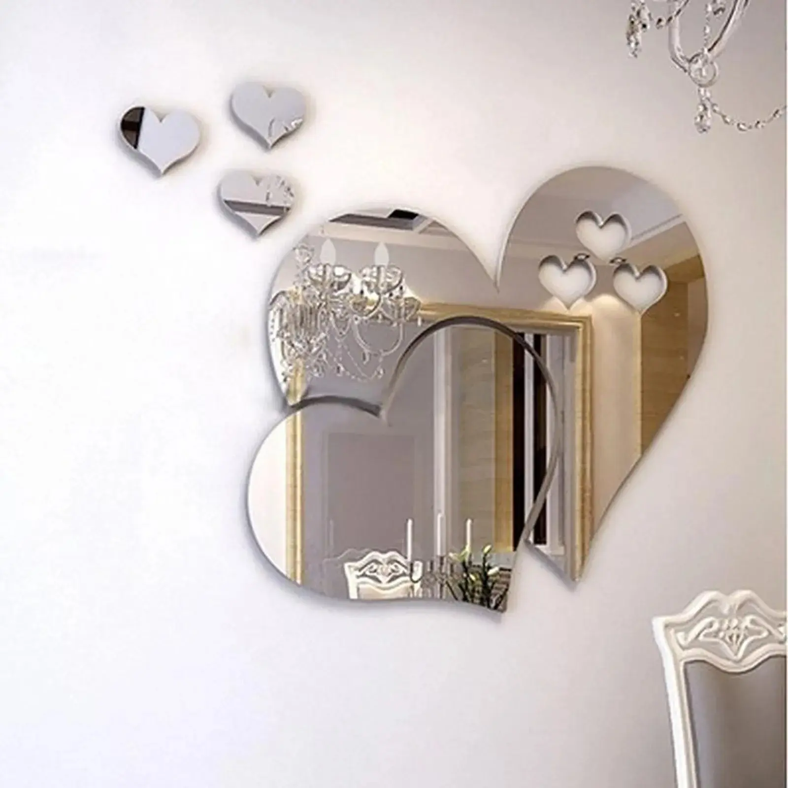 Heart Mirror Decorative Sticker DIY Love Mirror Wall Art, Bathroom Bedroom Home Decor, Heart Shape Mirror Decal, Wall Art Wallpaper, Decoration Items