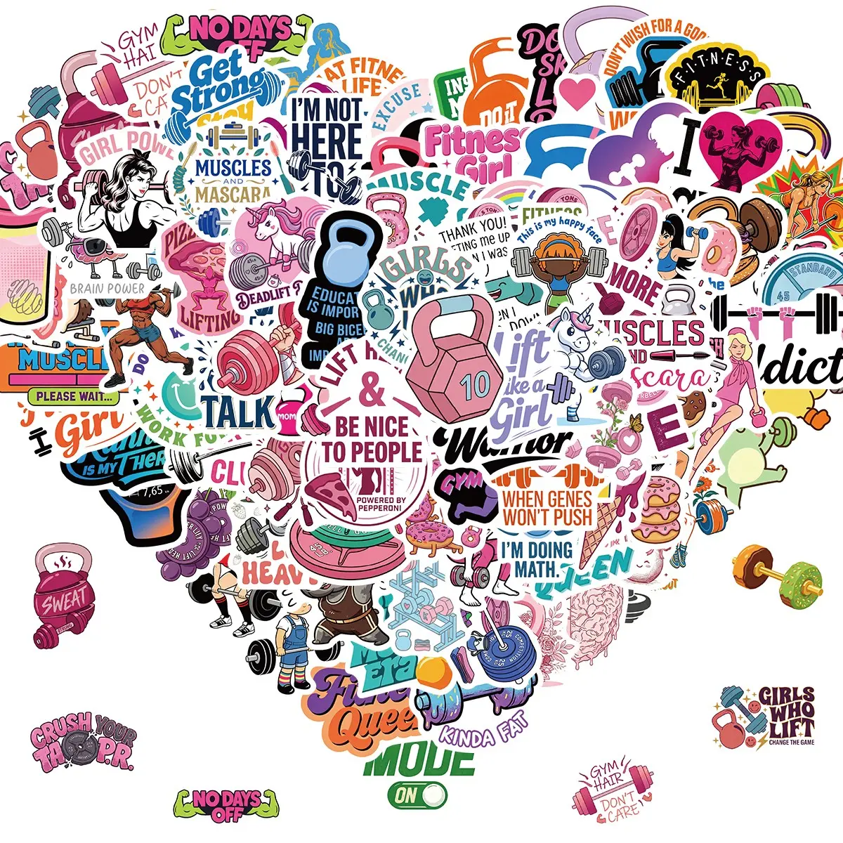 100 Pcs Motivational Gym Stickers, Workout and Fitness Sticker Pack, Sticker Set, Vinyl Decals for Water Bottles, Laptops, Planners, Men, Women, Teens