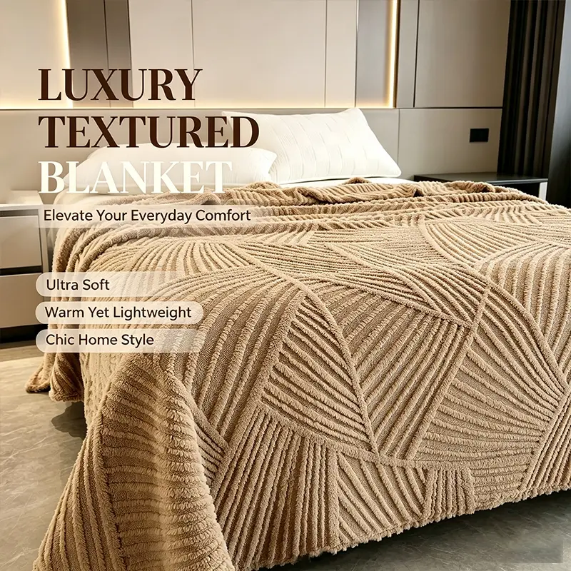 Premium Soft Raised Line Plush Cover, Air Permeable Heat Retaining Fabric, Stylish Solid Tone Blanket to Upgrade Minimalist & Modern Bedroom Interior Vibe