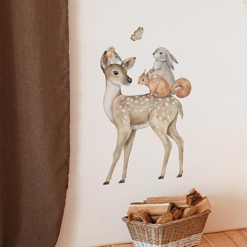 Cartoon Animal Sika Deer Fox Rabbit Children's Room Kindergarten Background Decorative Wall Stickers Room Decoration
