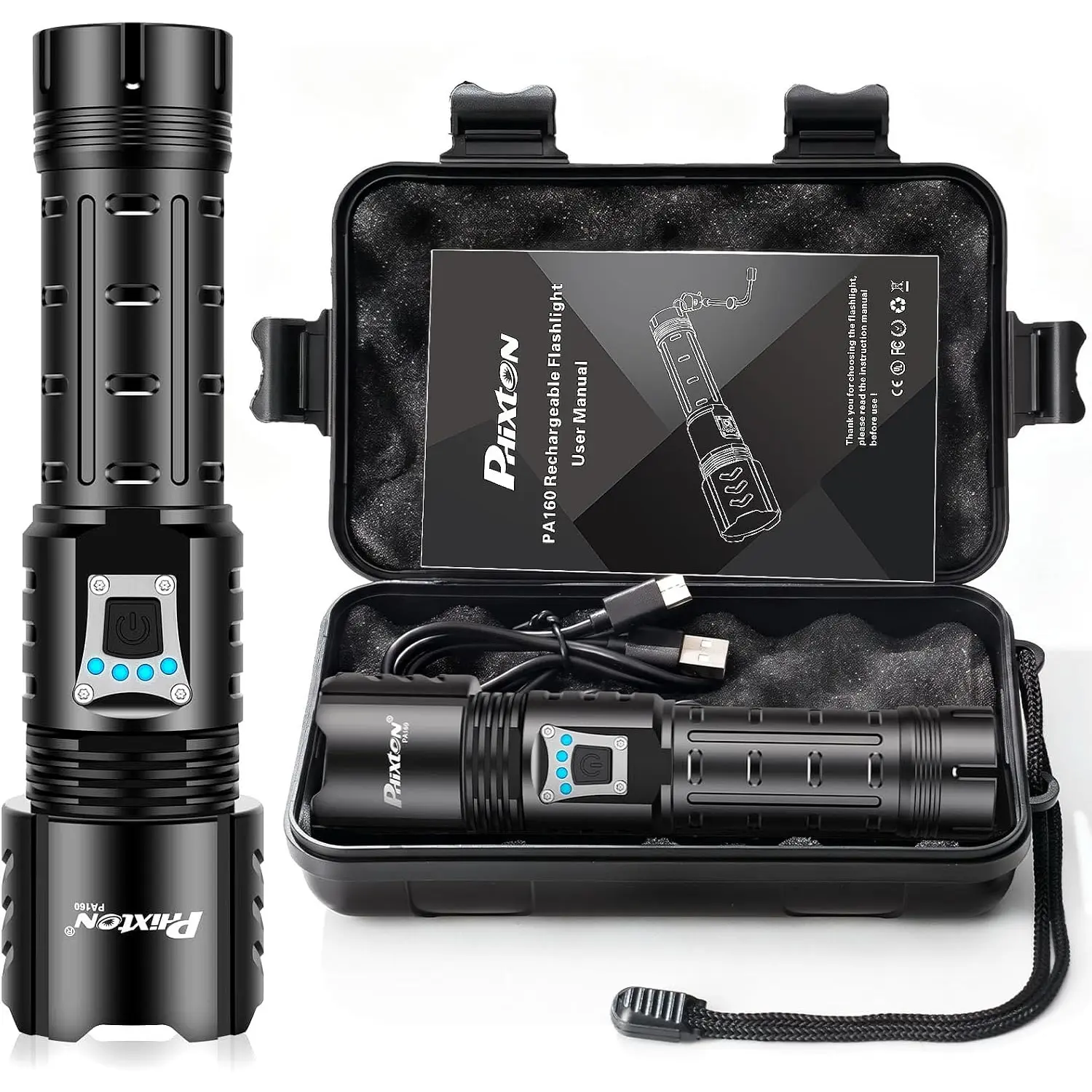 Handheld Aluminum Body Flash Lights, 100000 Lumens High-Powered USB-C LED Light with 3280FT Beam, 15H Long-Lasting Battery, Adjustable Zoom, Compact Cylindrical Shape with Handheld Grip for Camping & Emergency Use