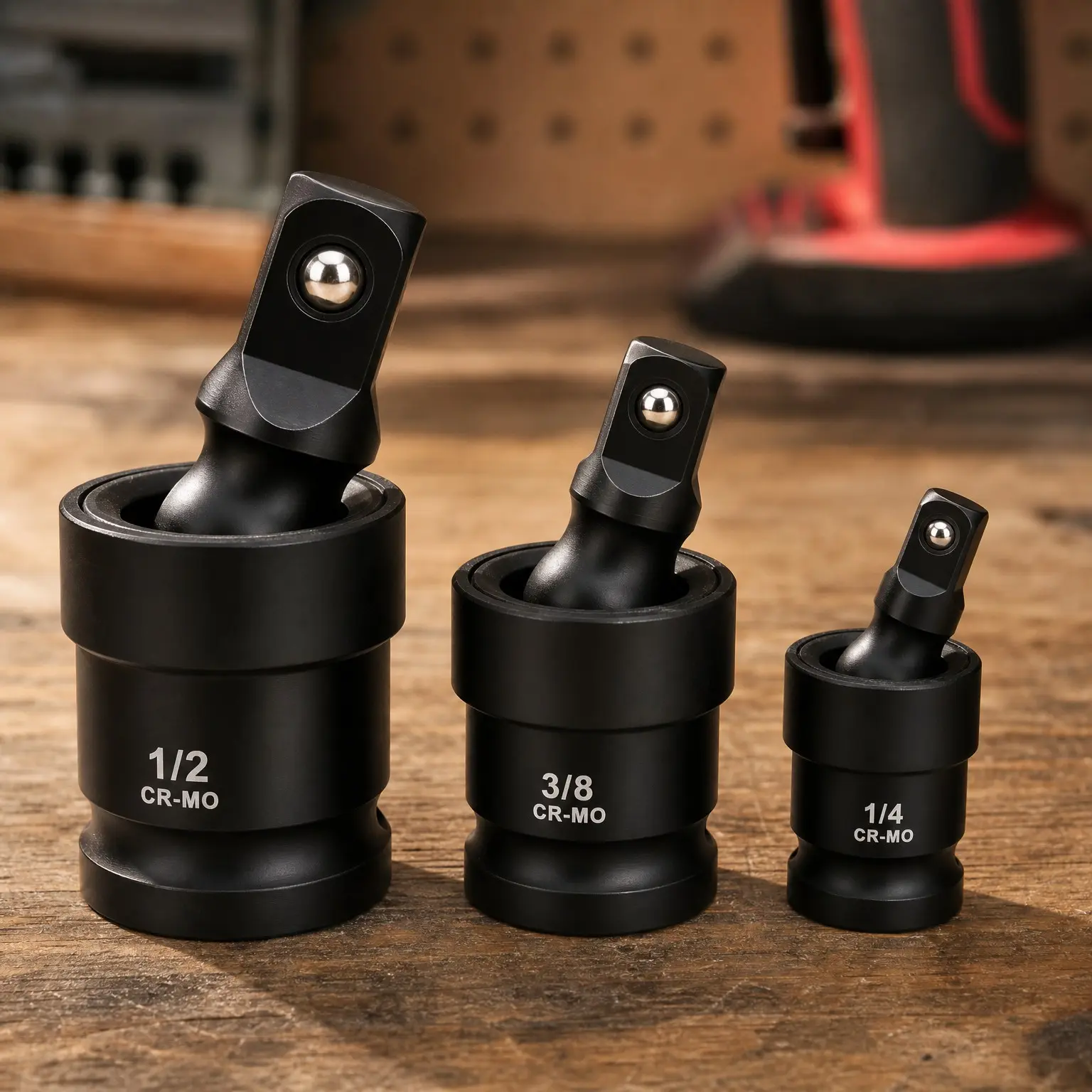 3-Piece Impact Universal Joint Socket Swivel Set - 1/2", 3/8", 1/4" Flexible U-Joint Adapter, Premium CR-MO Steel Wobble Sockets