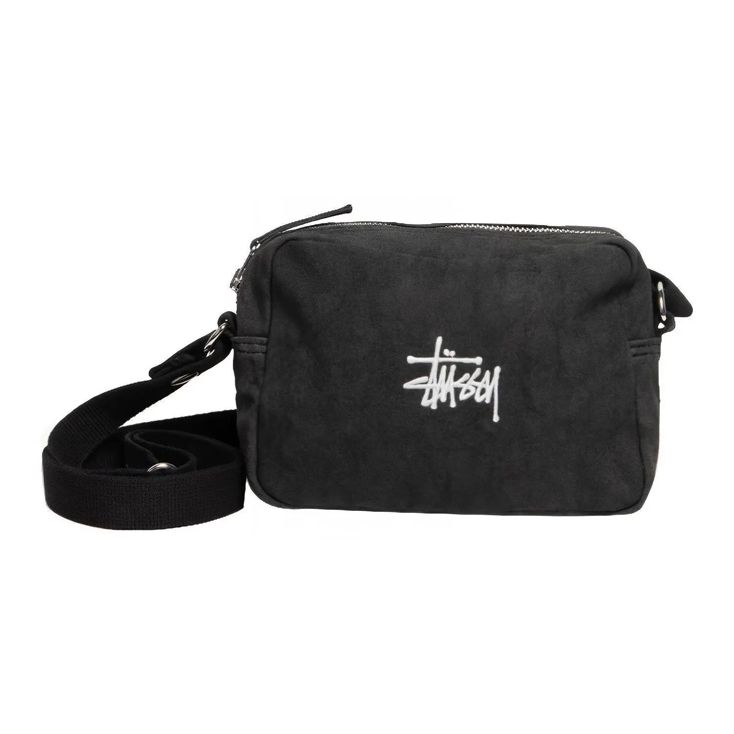 Stussy Cotton Crossbody Bag with Adjustable Zip Closure – Unisex Classic Style in Black