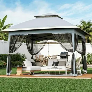 13x13 Pop Up Gazebo Outdoor Canopy Shelter with 4 Sandbags, Instant Patio Gazebo Sun Shade Canopy Tent, Double Tiers & Mesh Netting for Lawn, Garden, Backyard & Deck, Coffee,summerwins,outdoorfurnitureset