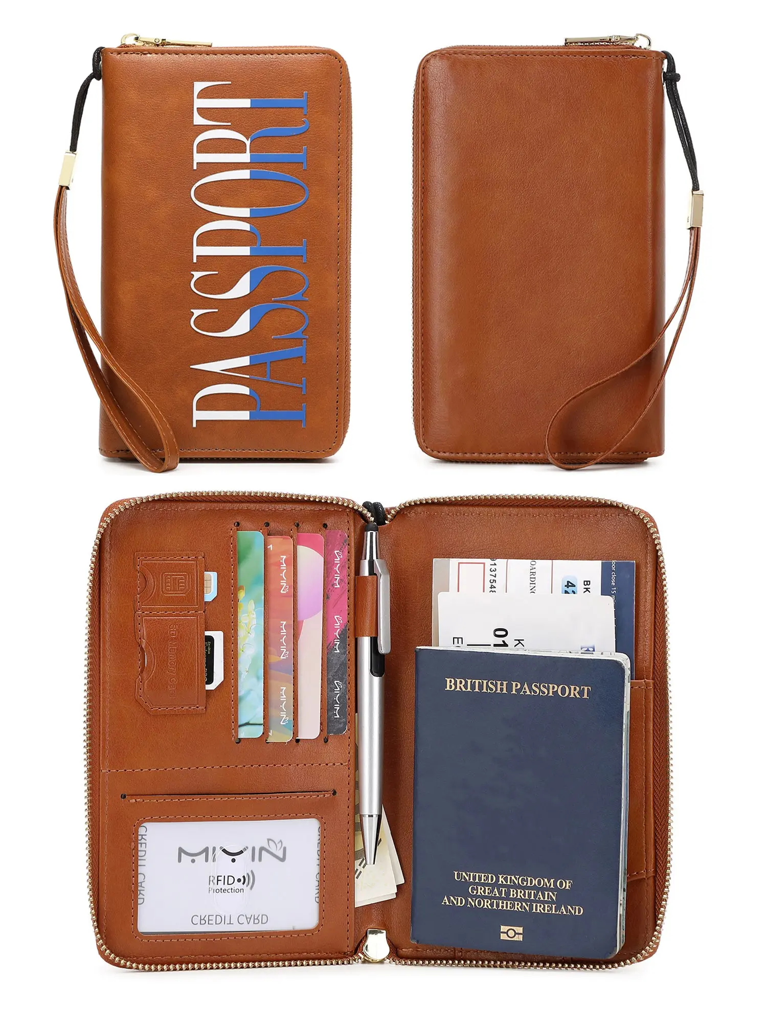 RFID Shielded Passport Clip, Letter Printed Passport Cover, Unisex Solid Color Design, Zippered Travel Wallet And Passport Organizer, Multi-Color Options, Multifunctional Ticket/Card Storage, Passport Holders