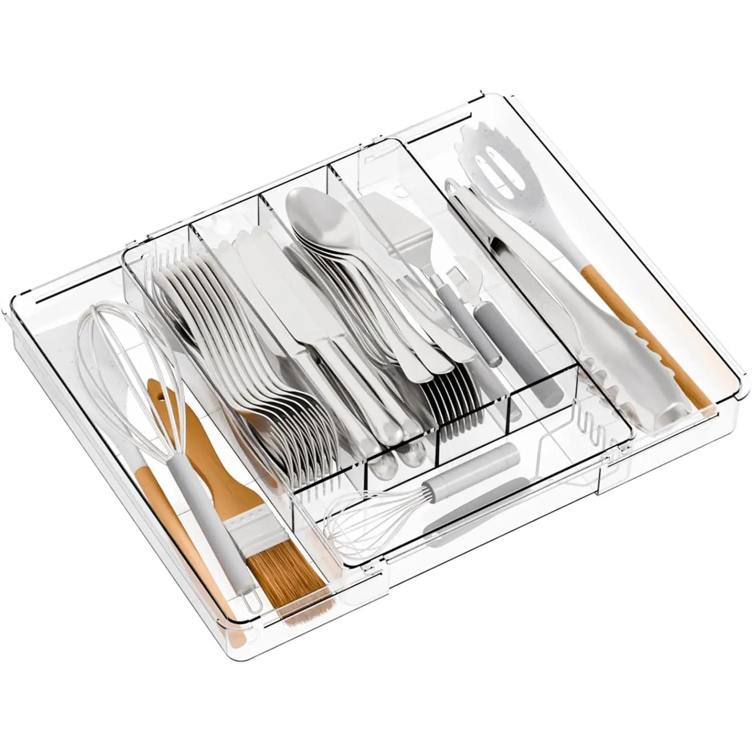 Clear Expandable Silverware Drawer Organizer,9.4-15.6In Adjustable Silverware Tray for Drawer, Kitchen Utensil Drawer Organizer for Cutlery,Flatware Organizers and Fork and Spoon Holder
