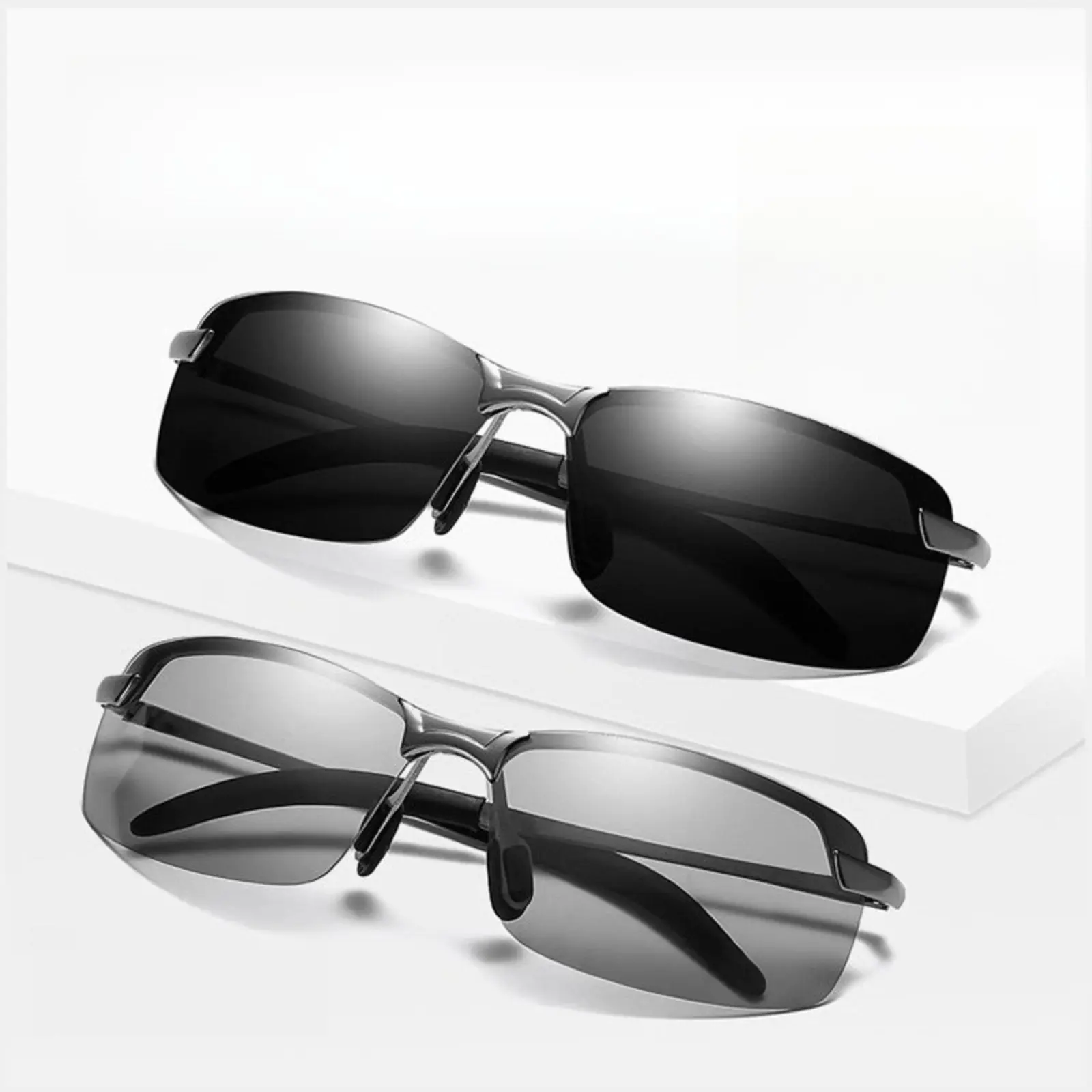 Women's Photochromic Sports Sunglasses, Semi-Rimless Polarised Lens with UV400 Protection for Driving, Hiking & OOTD Outdoor Activities, Rectangle